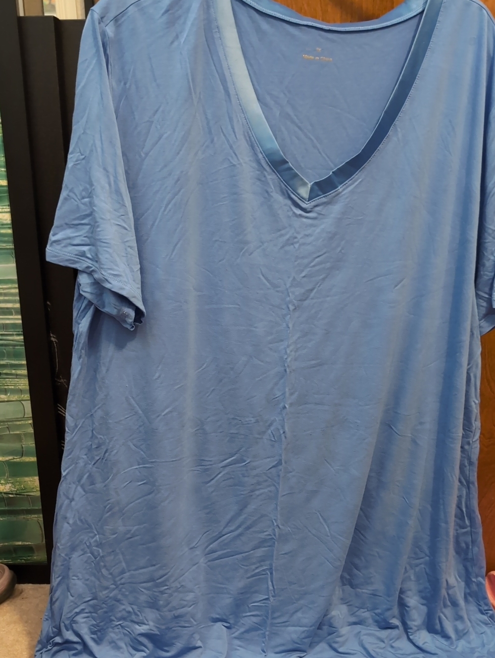 Women's Bamboo V-Neck Short Sleeve Tee Lounge Dress- Light Blue